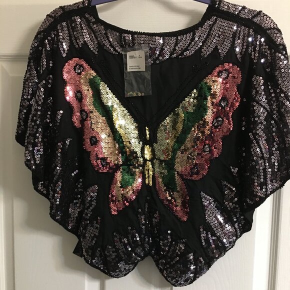 Forever 21 Vintage Butterfly Poncho Sequin Top - Showstopper Medium  Box Sw2 CL - Picture 10 of 10